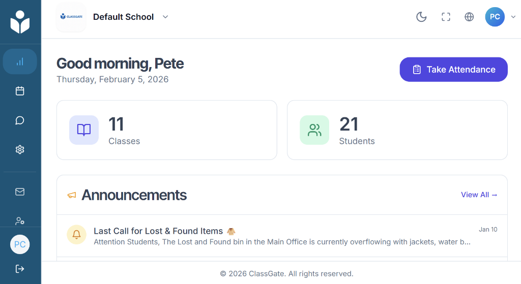 ClassGate Dashboard Interface